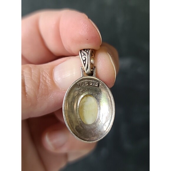 925 Sterling Silver MOP Oval Shaped Pendant Vintage - Picture 6 of 10